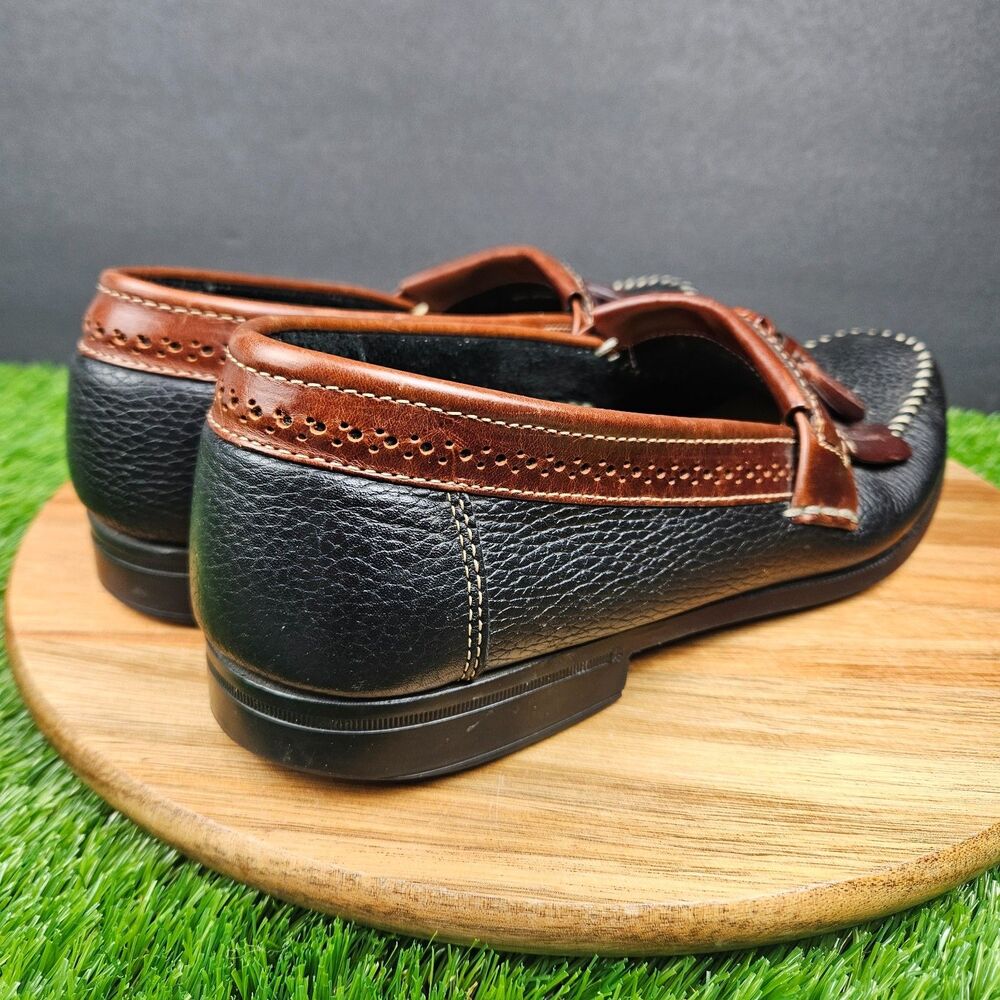 Gh Bass Weejuns Tassel Loafers Mens 9.5 Black Brown Pebbled Leather Slip On Shoe View 2